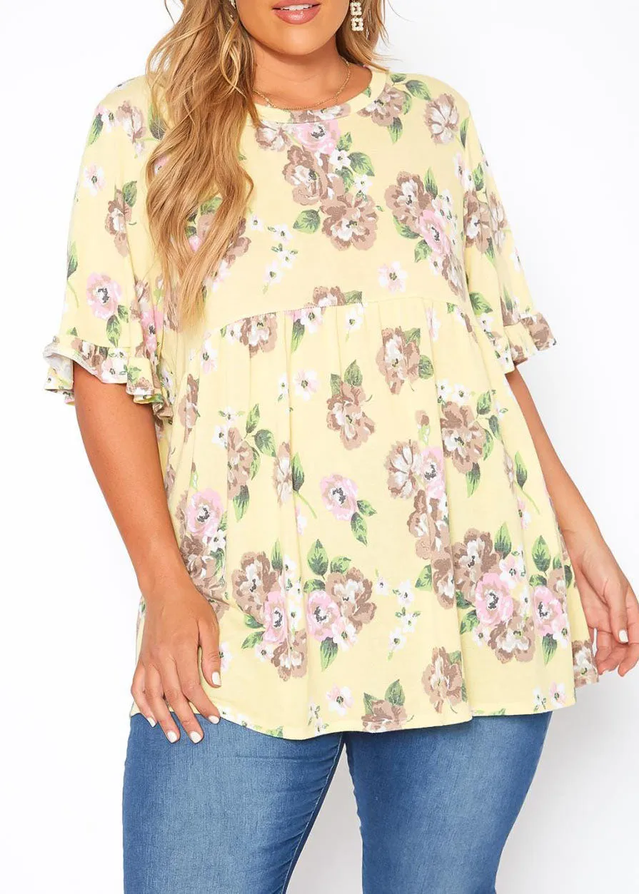 Hi Curvy Plus Size Women  Floral Print Relaxed Fit Tee Shirt