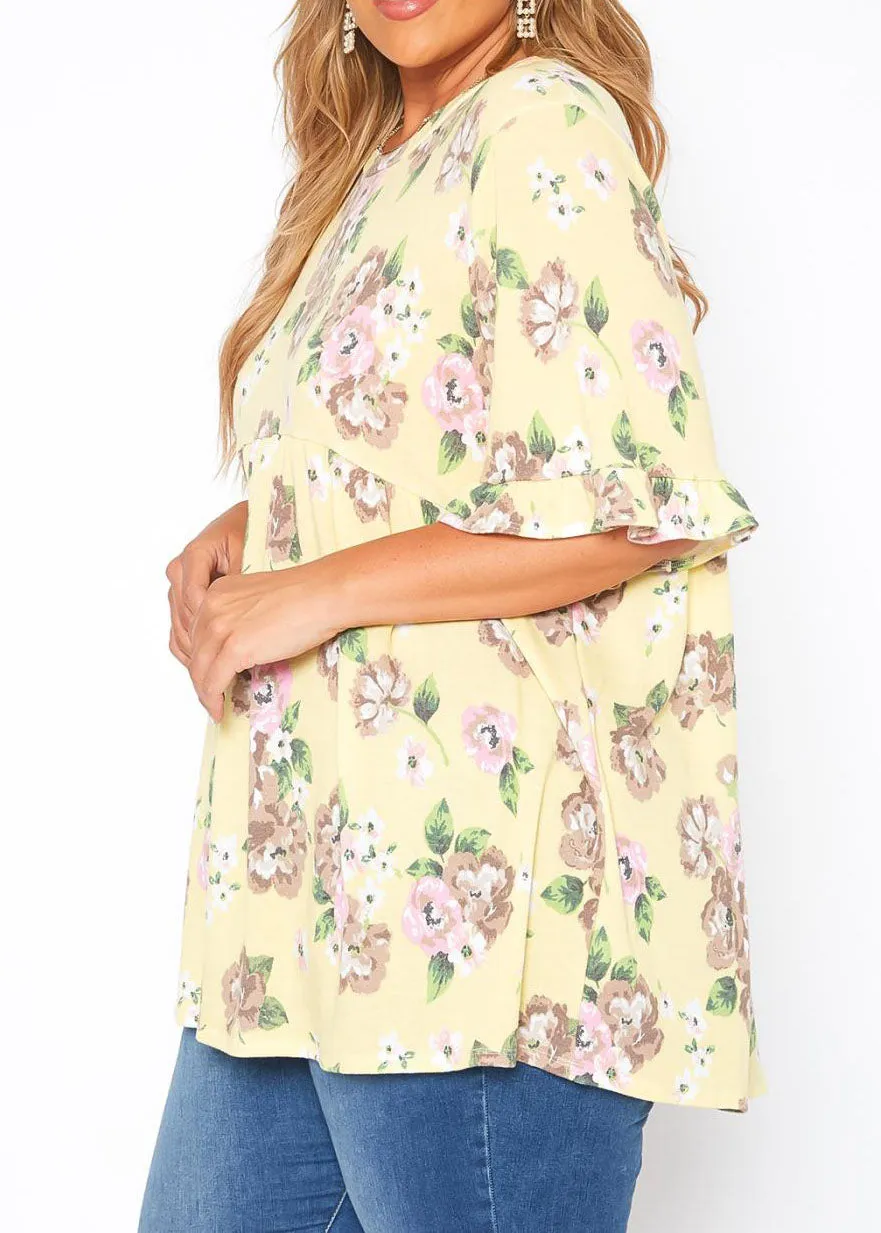Hi Curvy Plus Size Women  Floral Print Relaxed Fit Tee Shirt