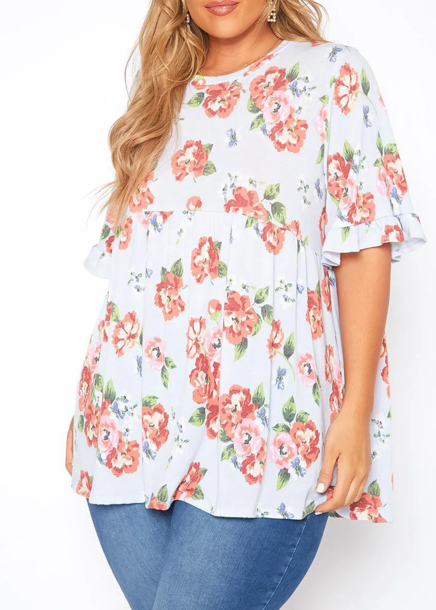 Hi Curvy Plus Size Women  Floral Print Relaxed Fit Tee Shirt