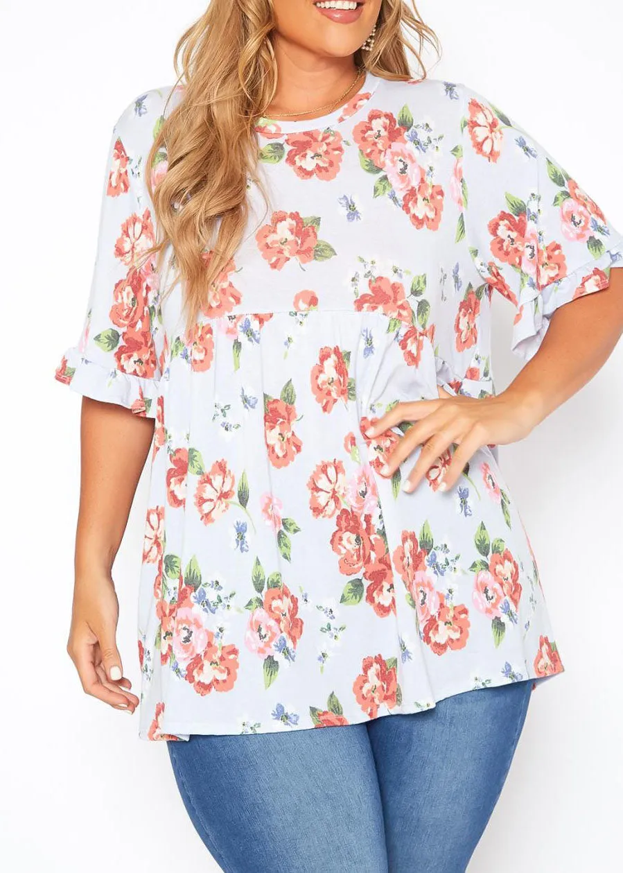 Hi Curvy Plus Size Women  Floral Print Relaxed Fit Tee Shirt