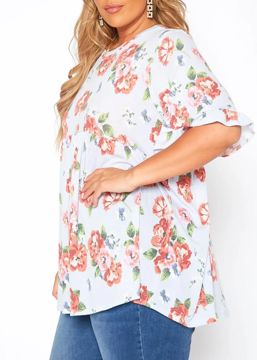 Hi Curvy Plus Size Women  Floral Print Relaxed Fit Tee Shirt