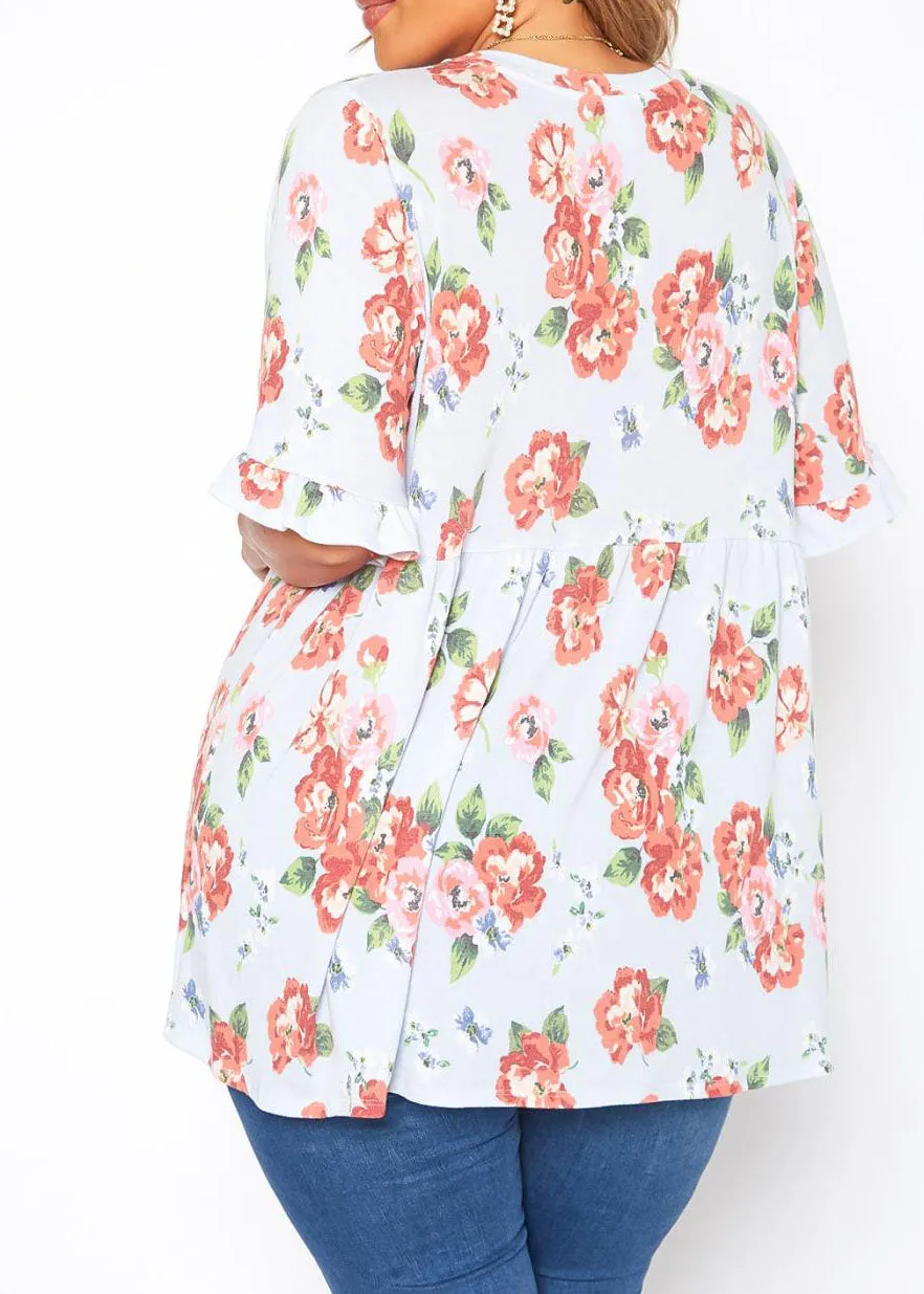 Hi Curvy Plus Size Women  Floral Print Relaxed Fit Tee Shirt