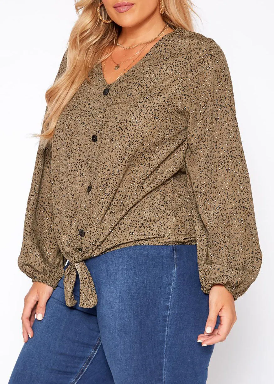 Hi Curvy Plus Size Women Leopard Print Long Sleeve Blouse