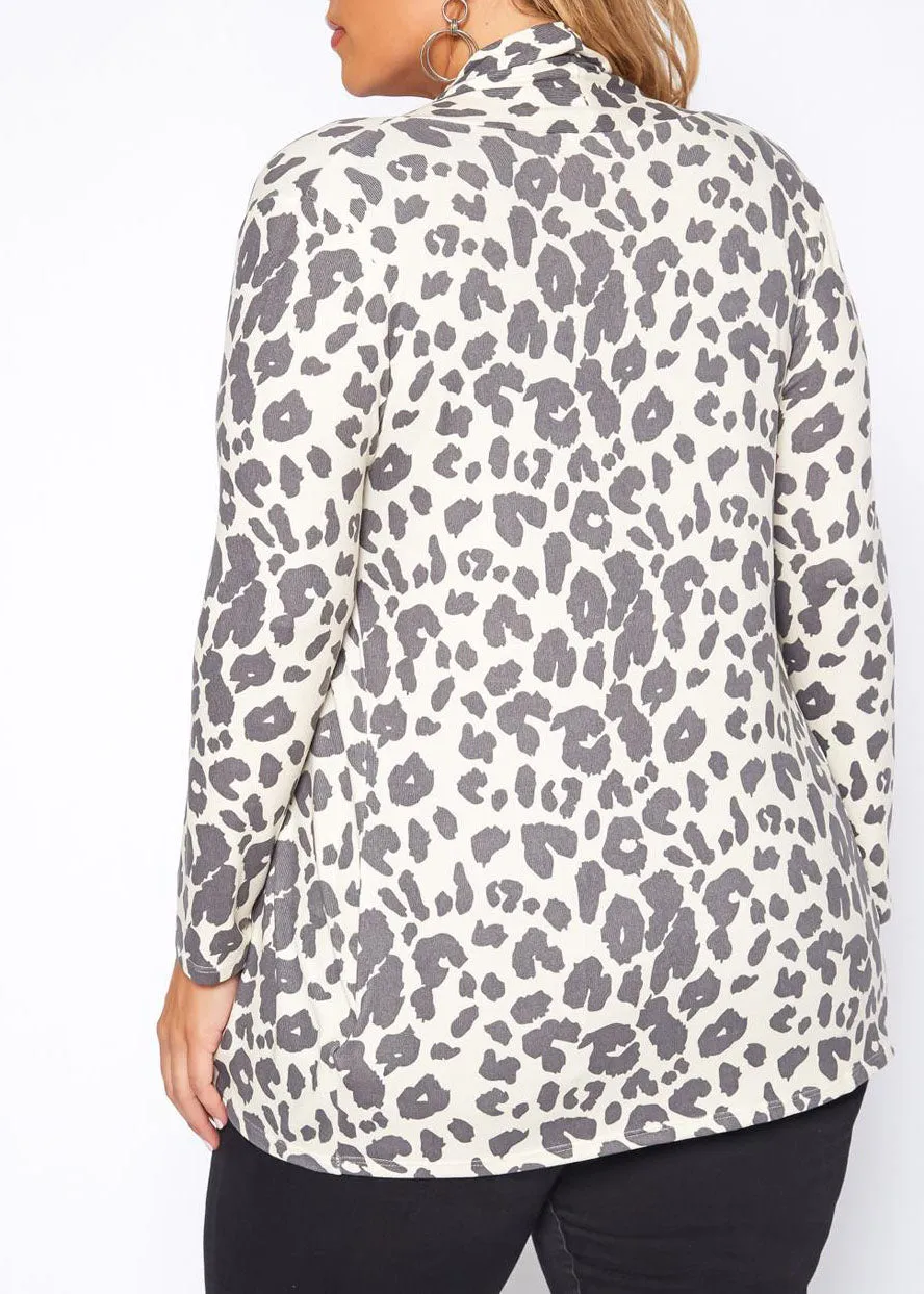 Hi Curvy Plus Size Women Leopard Print Open Front Cardigan