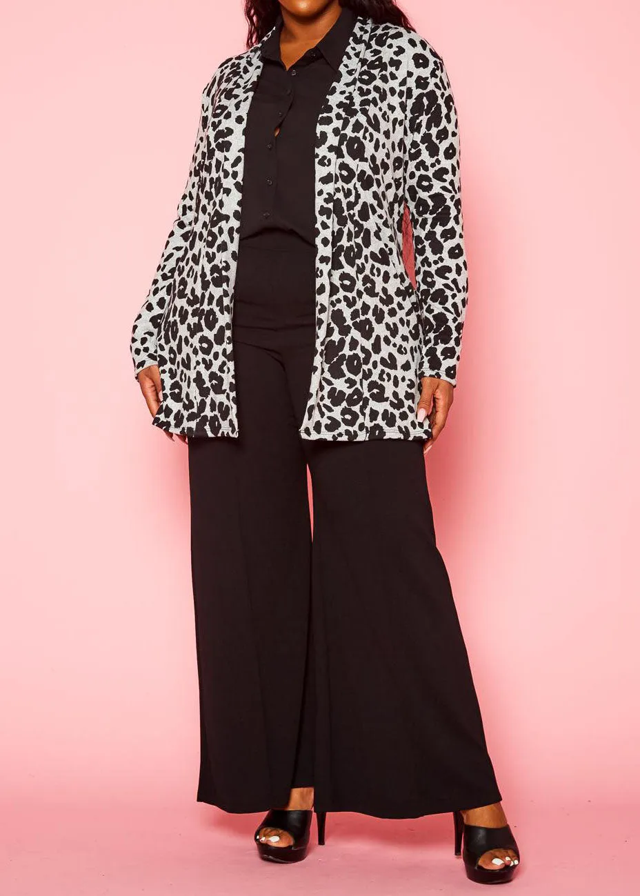 Hi Curvy Plus Size Women Leopard Print Open Front Cardigan