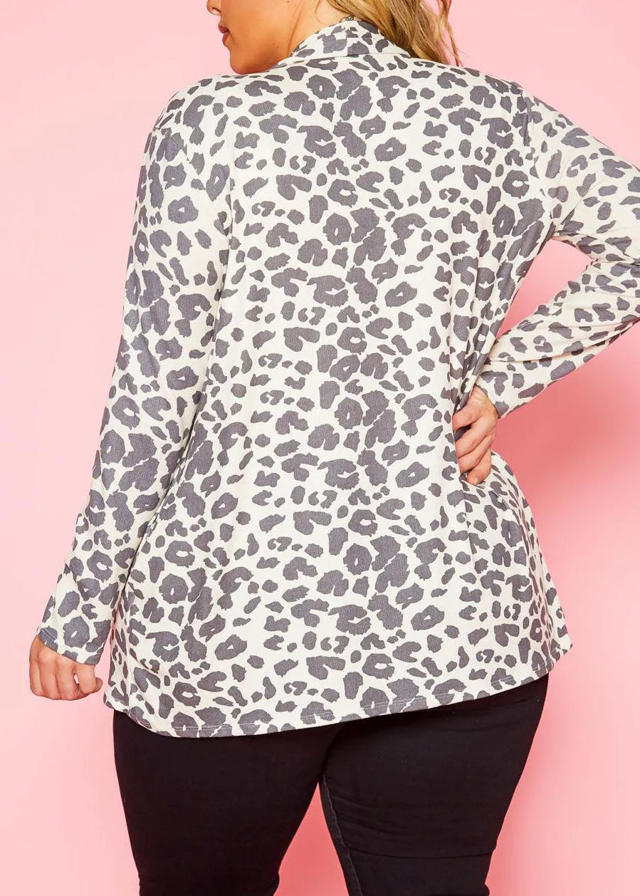 Hi Curvy Plus Size Women Leopard Print Open Front Cardigan