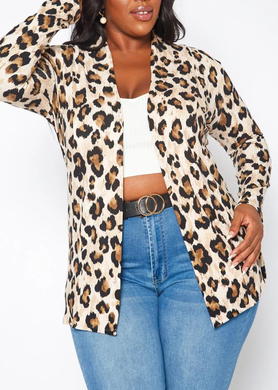 Hi Curvy Plus Size Women Leopard Print Open Front Cardigan