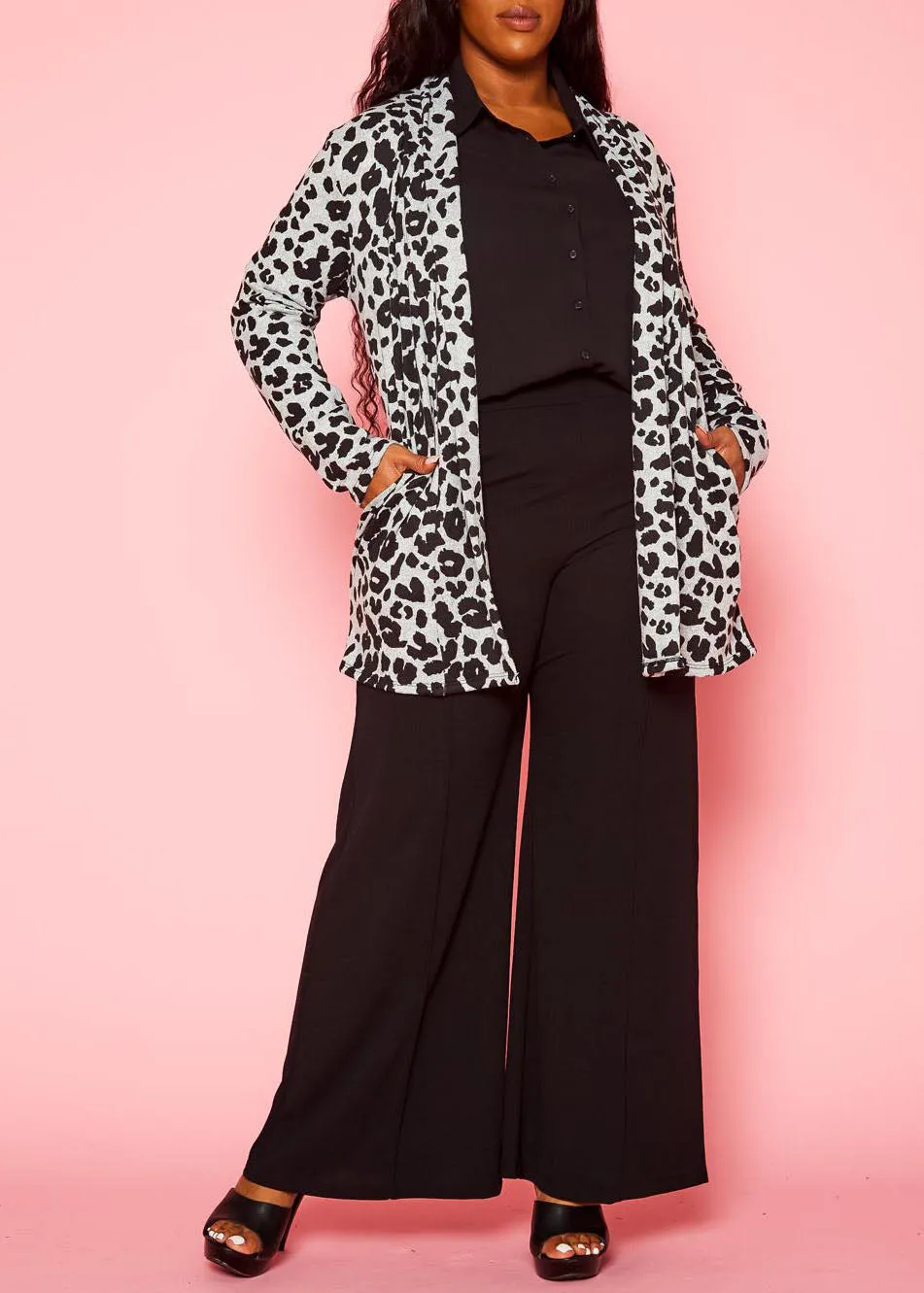Hi Curvy Plus Size Women Leopard Print Open Front Cardigan