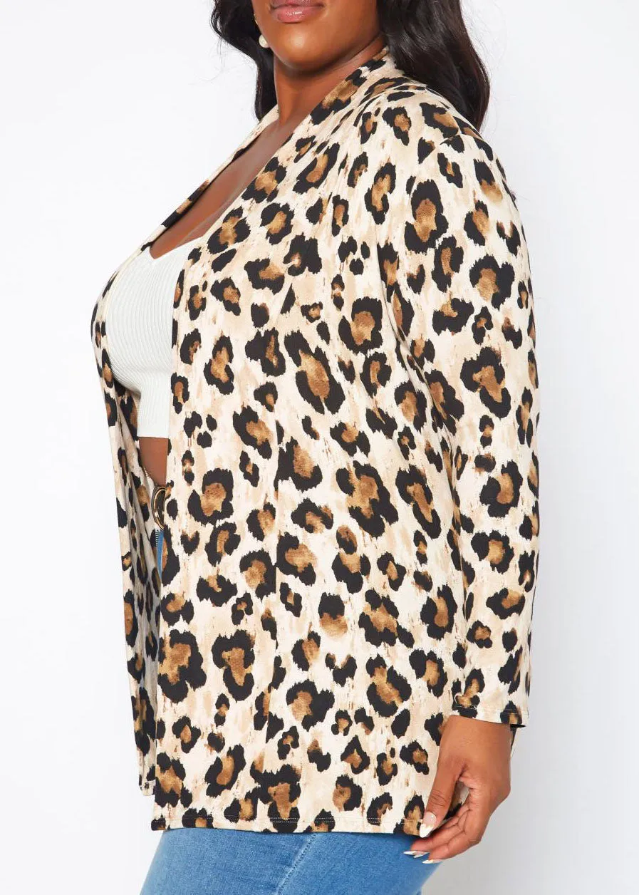 Hi Curvy Plus Size Women Leopard Print Open Front Cardigan