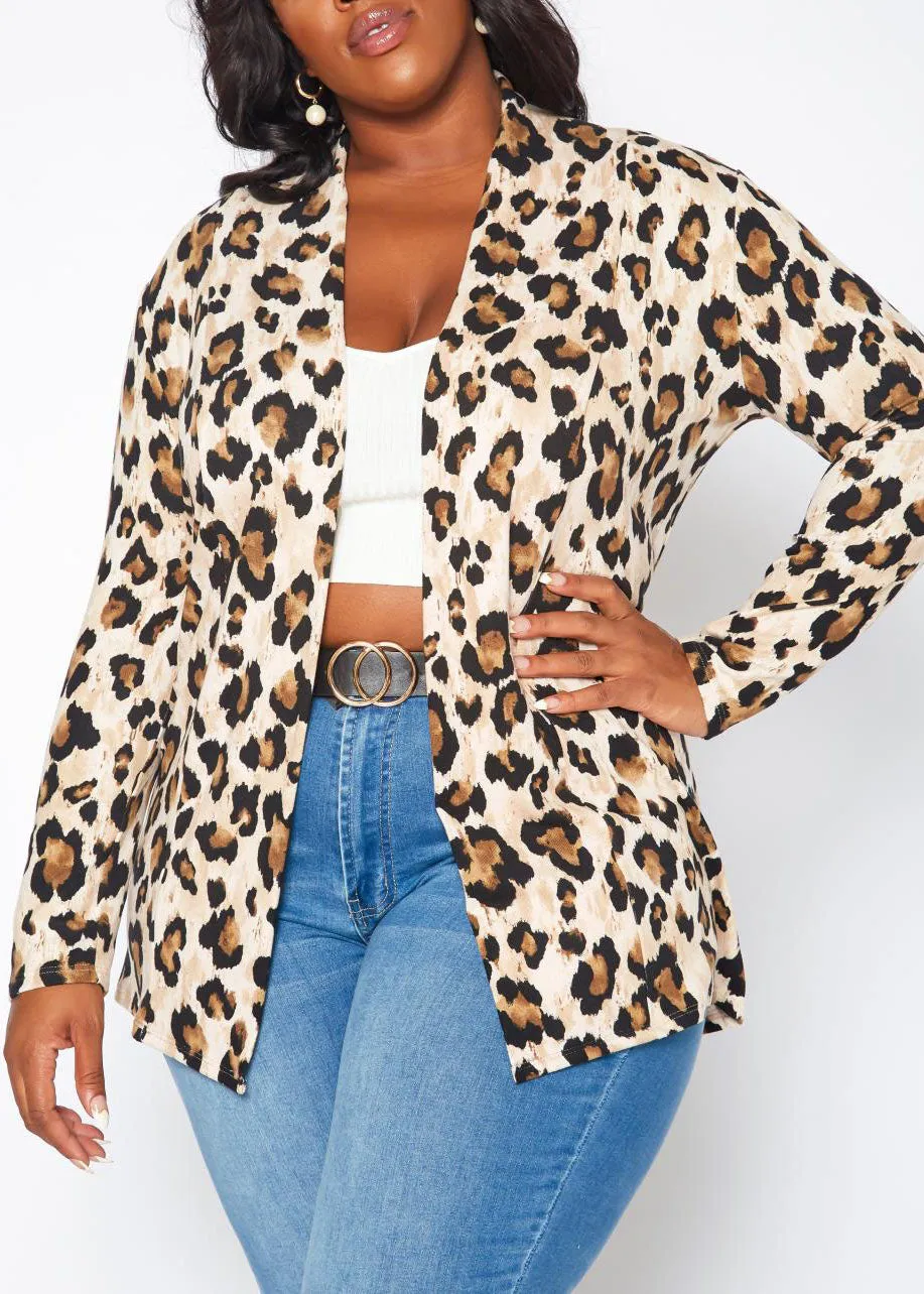 Hi Curvy Plus Size Women Leopard Print Open Front Cardigan