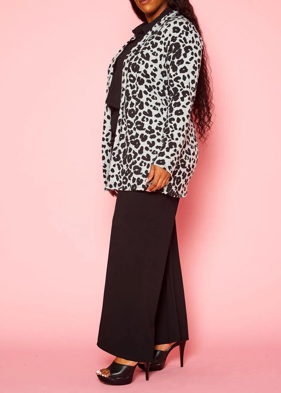 Hi Curvy Plus Size Women Leopard Print Open Front Cardigan