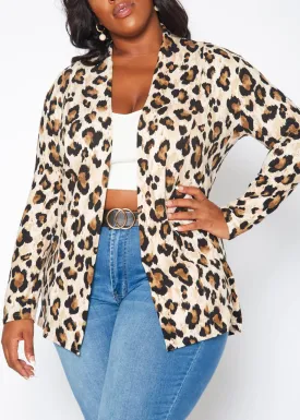 Hi Curvy Plus Size Women Leopard Print Open Front Cardigan