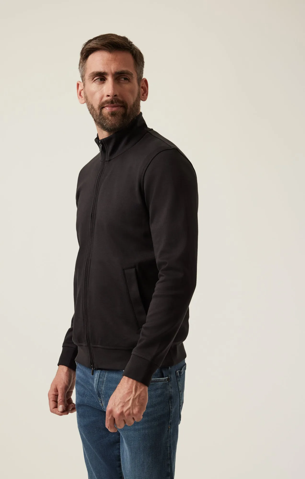 High Neck Zip-Up Sweatshirt In Black