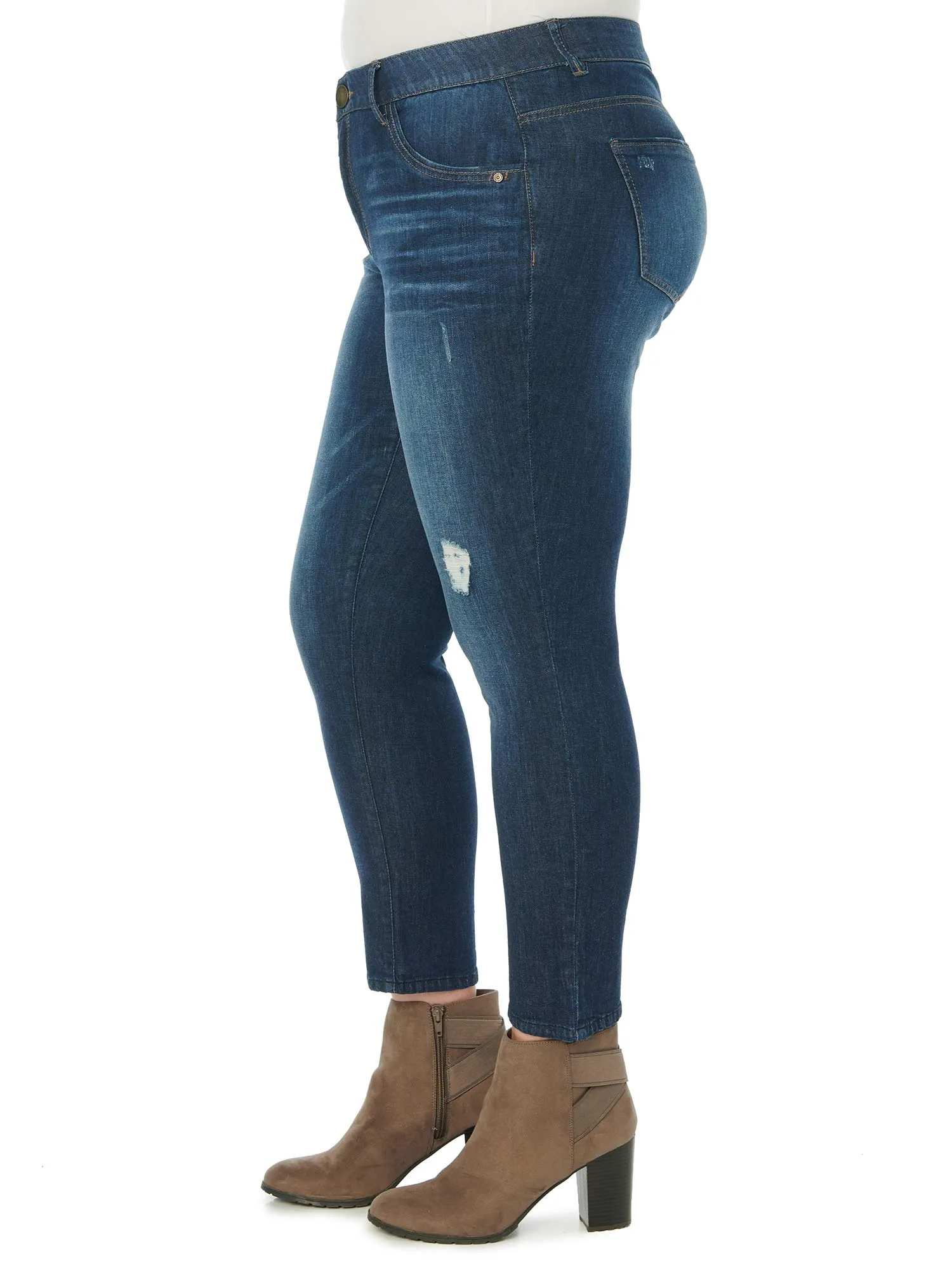 High Rise "Ab"solution® Distressed Blue Denim Plus Skinny Jeans