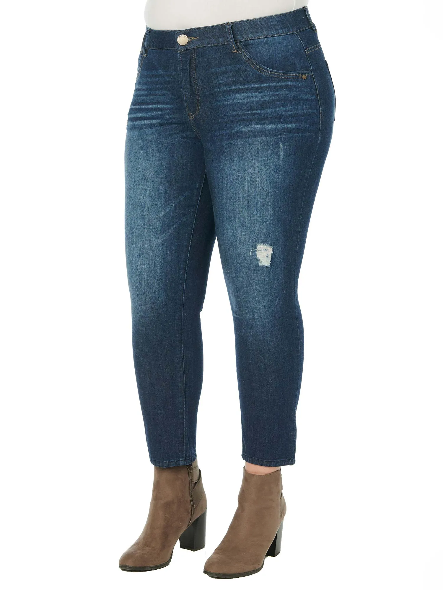 High Rise "Ab"solution® Distressed Blue Denim Plus Skinny Jeans