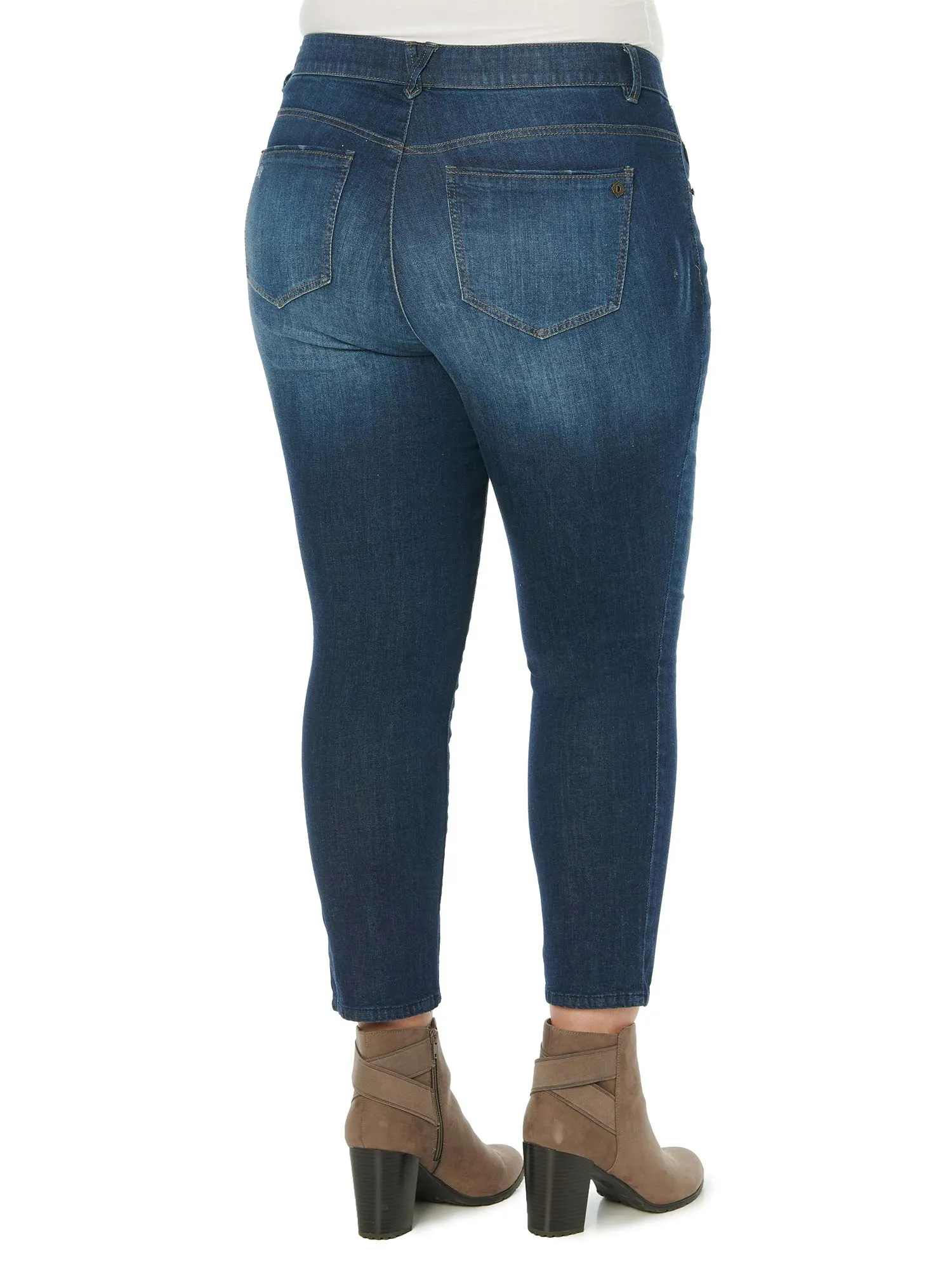 High Rise "Ab"solution® Distressed Blue Denim Plus Skinny Jeans