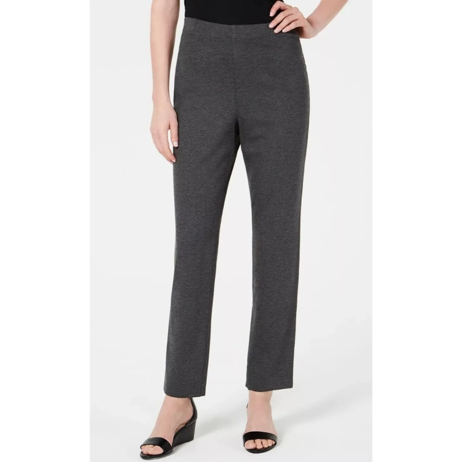 Karen Scott Sport Pull-On Comfort Pants Charcoal Heather XL