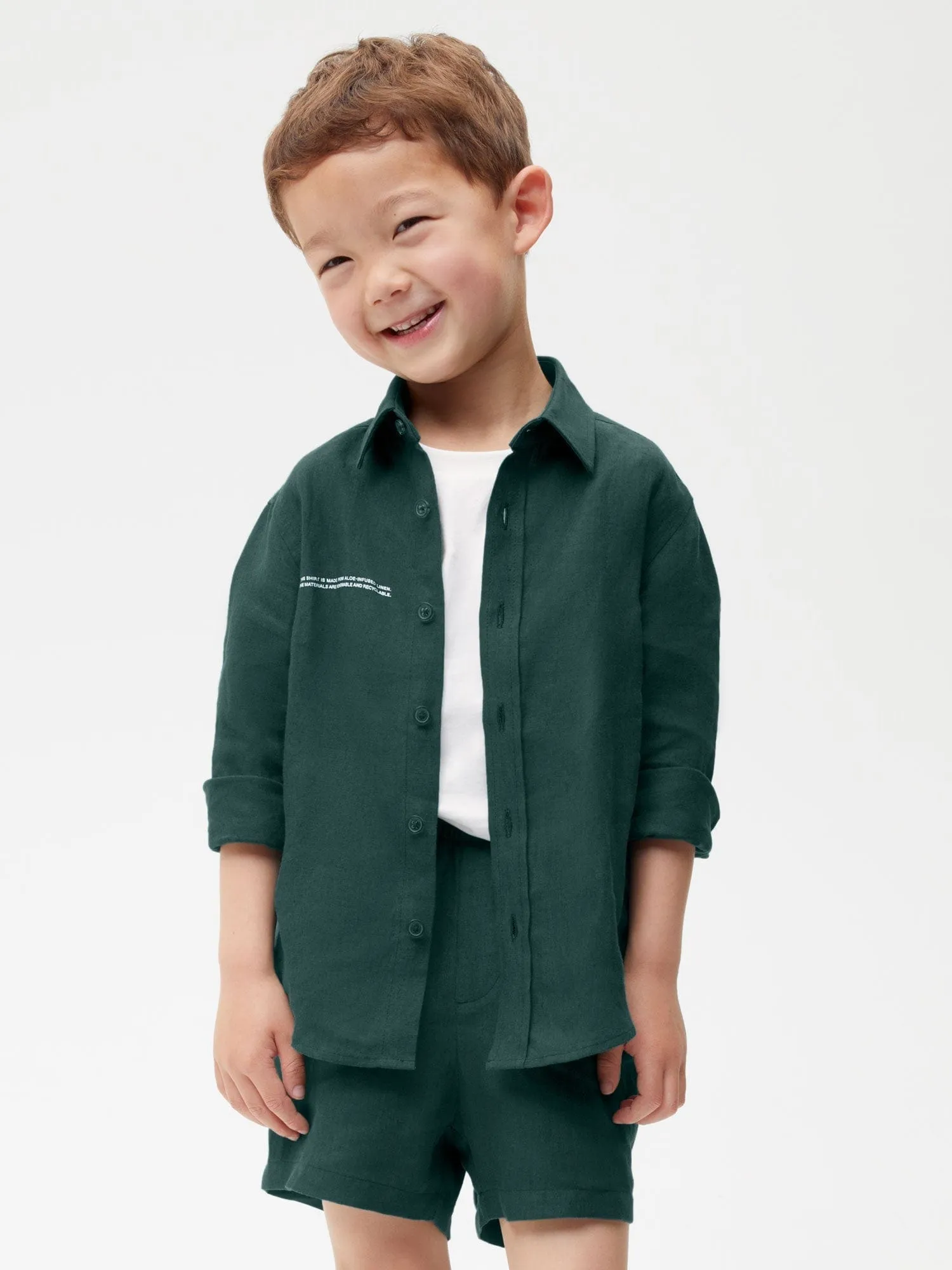 Kids Aloe Linen Shorts—bottle green