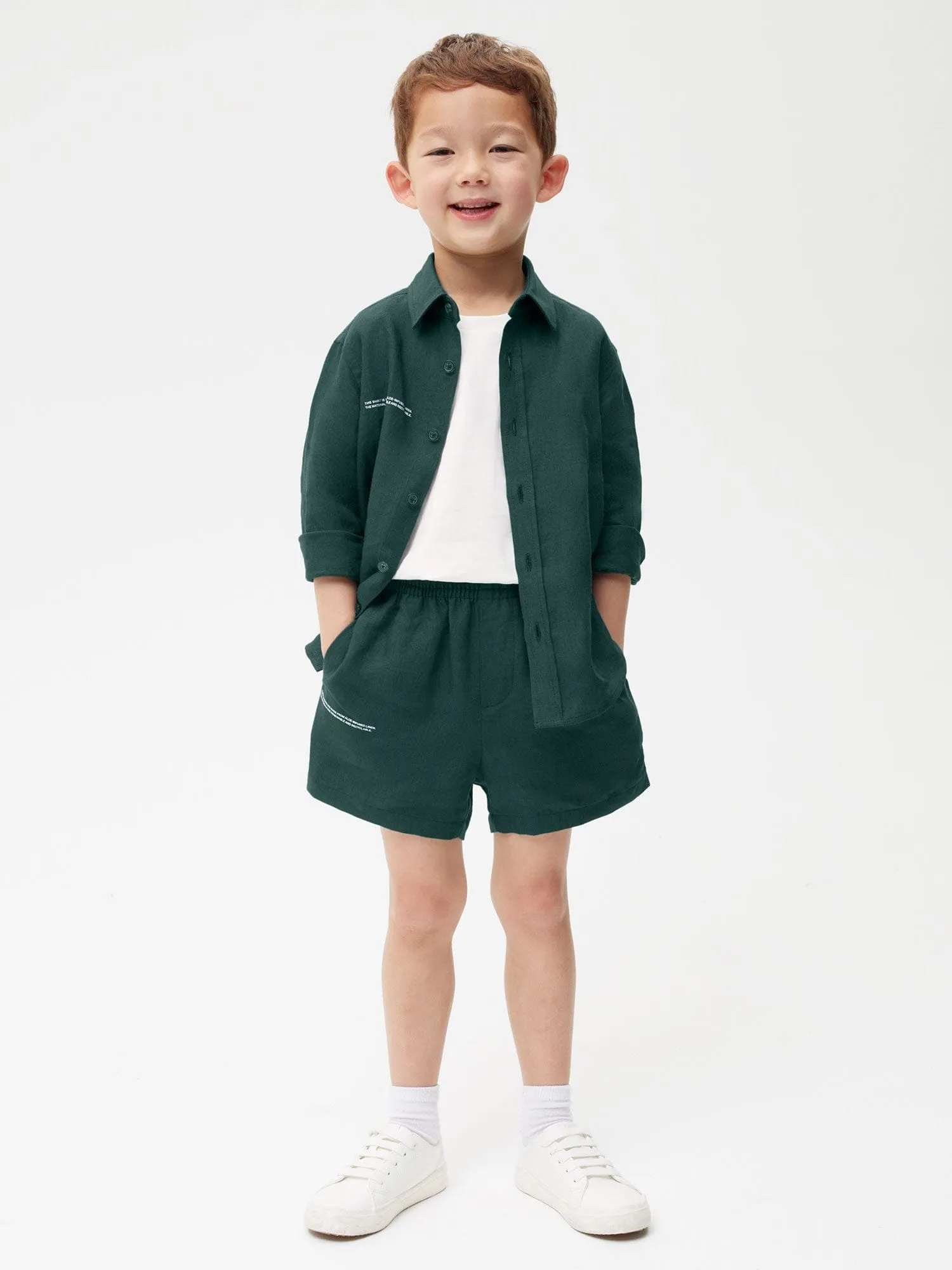 Kids Aloe Linen Shorts—bottle green