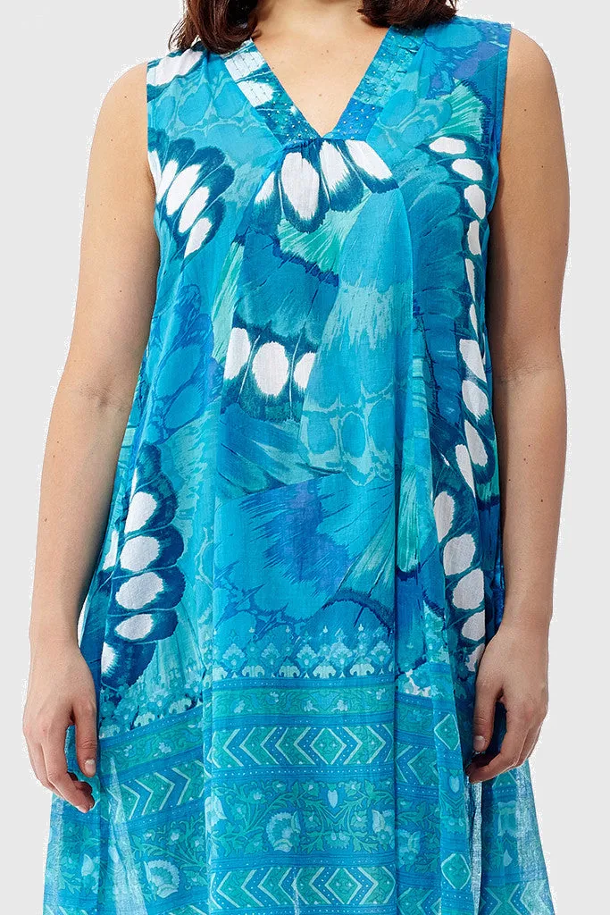La Cera Sleeveless Butterfly Printed Dress
