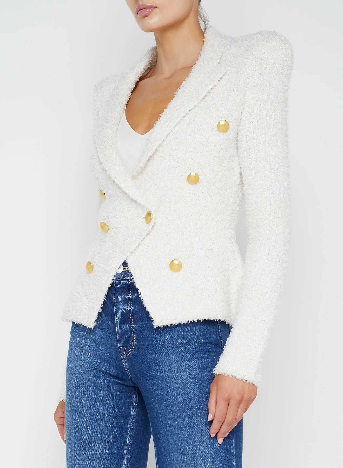 L'Agence Bethany Knit Blazer in Ivory/Gold