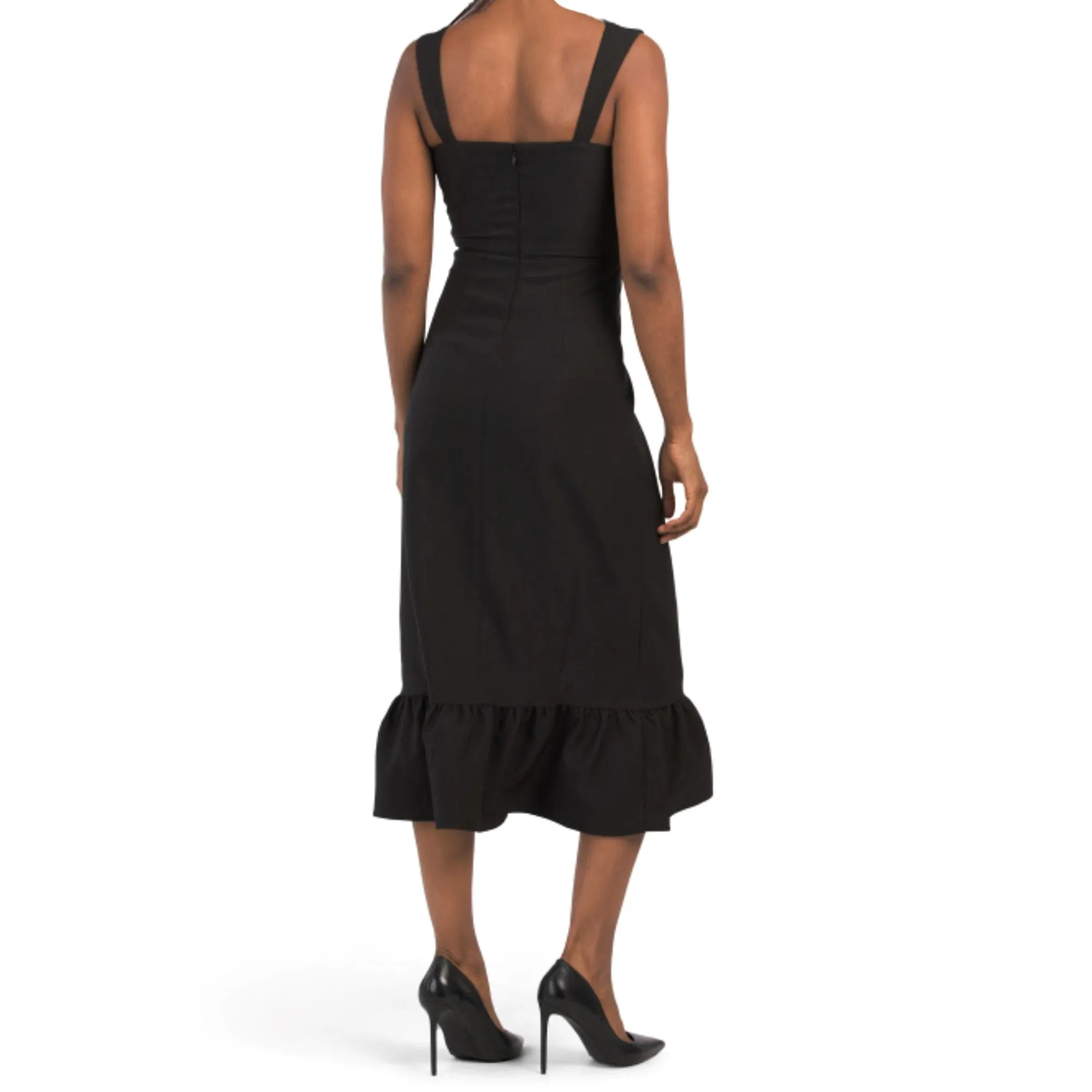 Laundry by Shelli Segal Women's Square Neck Ruffle Hem Side Split Midi Dress