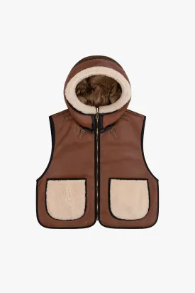 Leather & Shearling Zip Hood - Russett & Bronze / Chalk White & Mocha