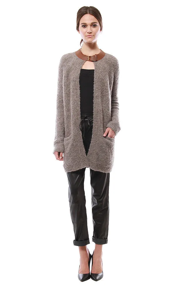 Leather Buckle Oversized Cardi