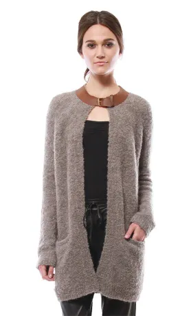 Leather Buckle Oversized Cardi