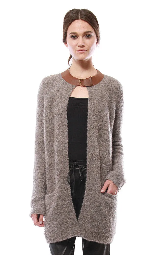 Leather Buckle Oversized Cardi