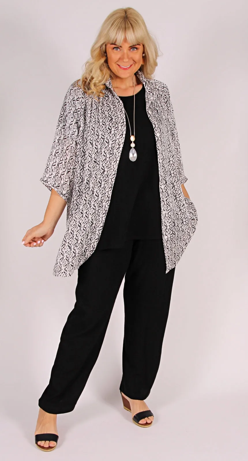 Linen Viscose Shell Top Black