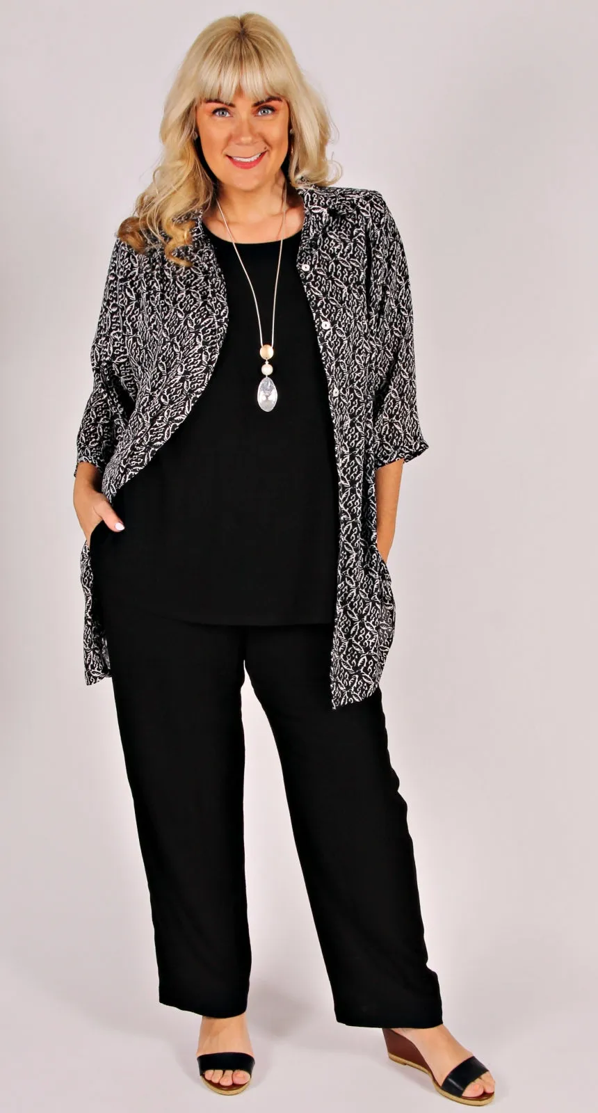 Linen Viscose Shell Top Black