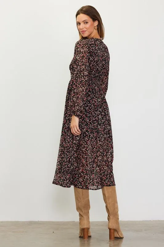 Long Sleeve Floral Print Midi Dress - FINAL SALE