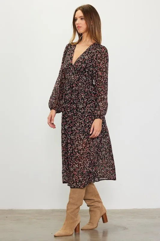Long Sleeve Floral Print Midi Dress - FINAL SALE