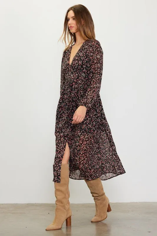 Long Sleeve Floral Print Midi Dress - FINAL SALE