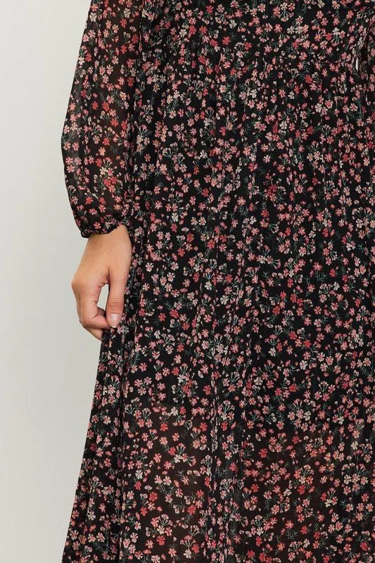 Long Sleeve Floral Print Midi Dress - FINAL SALE
