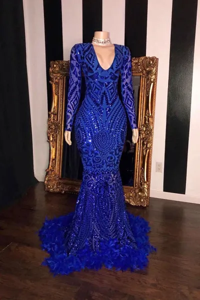 LONG SLEEVESS V-NECK BEADING PATTERNS LONG MERMAID PROM GOWNS SAS66
