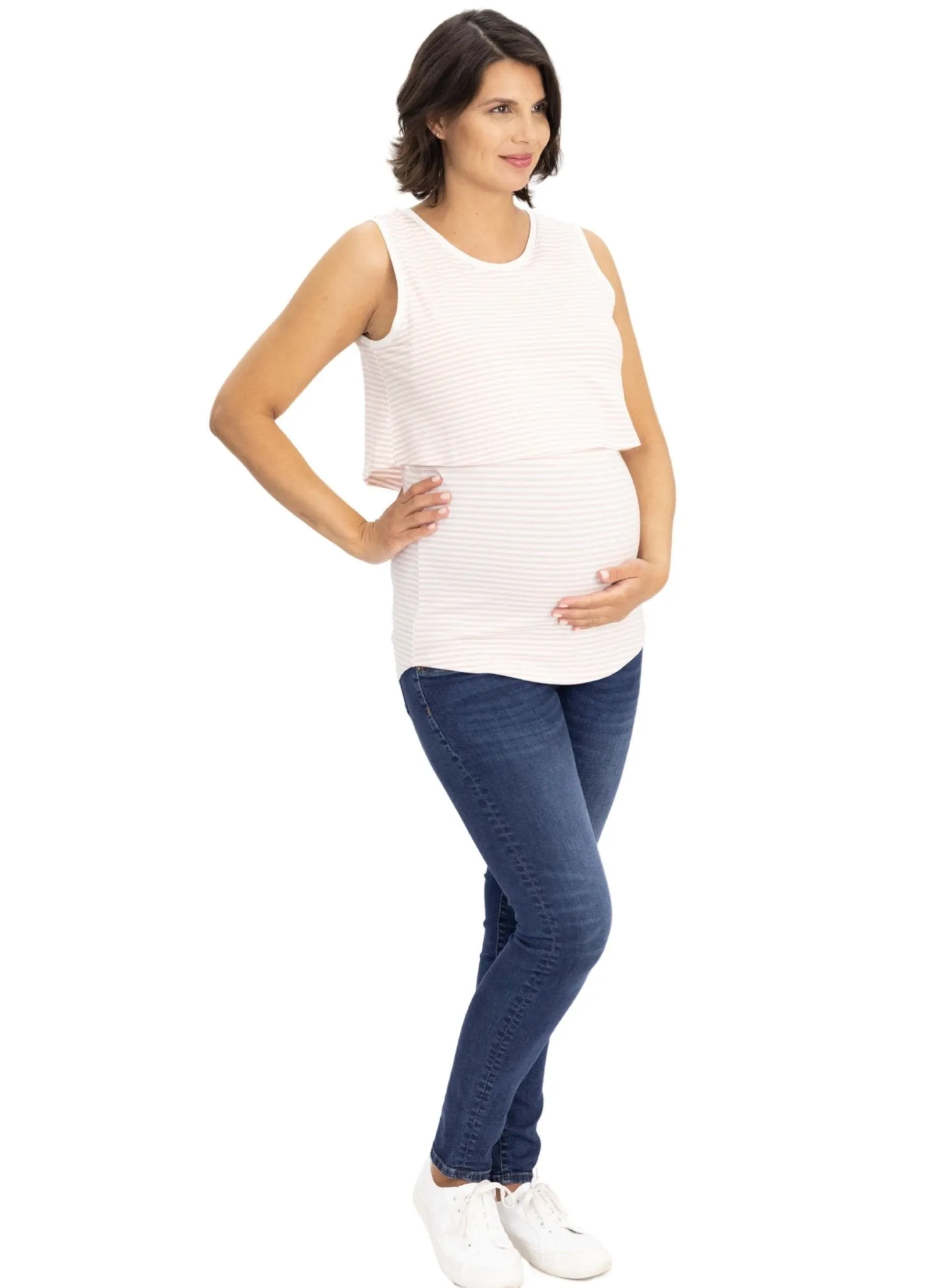 Maternity & Nursing Crossover Singlet  Top - Pink
