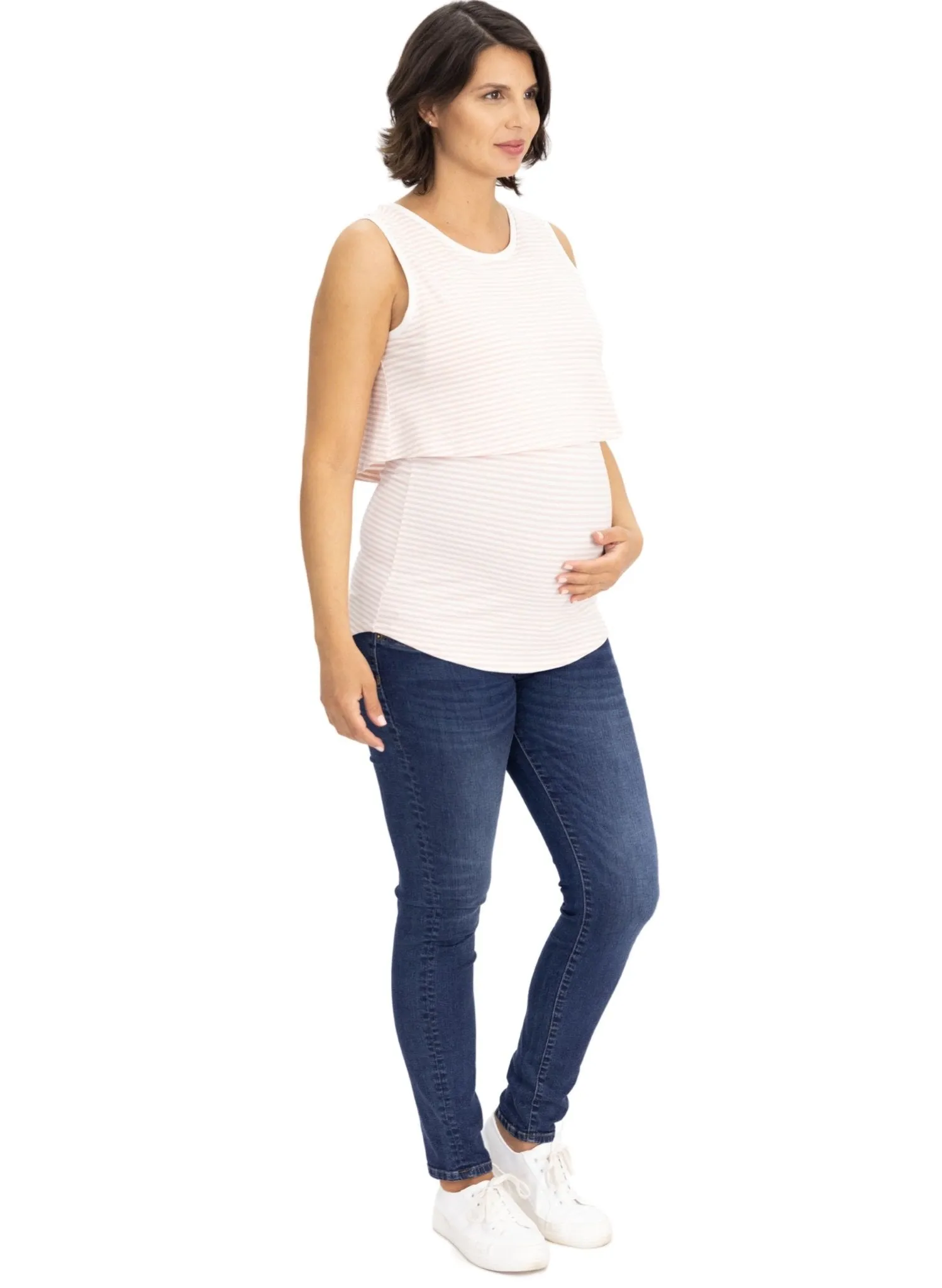 Maternity & Nursing Crossover Singlet  Top - Pink