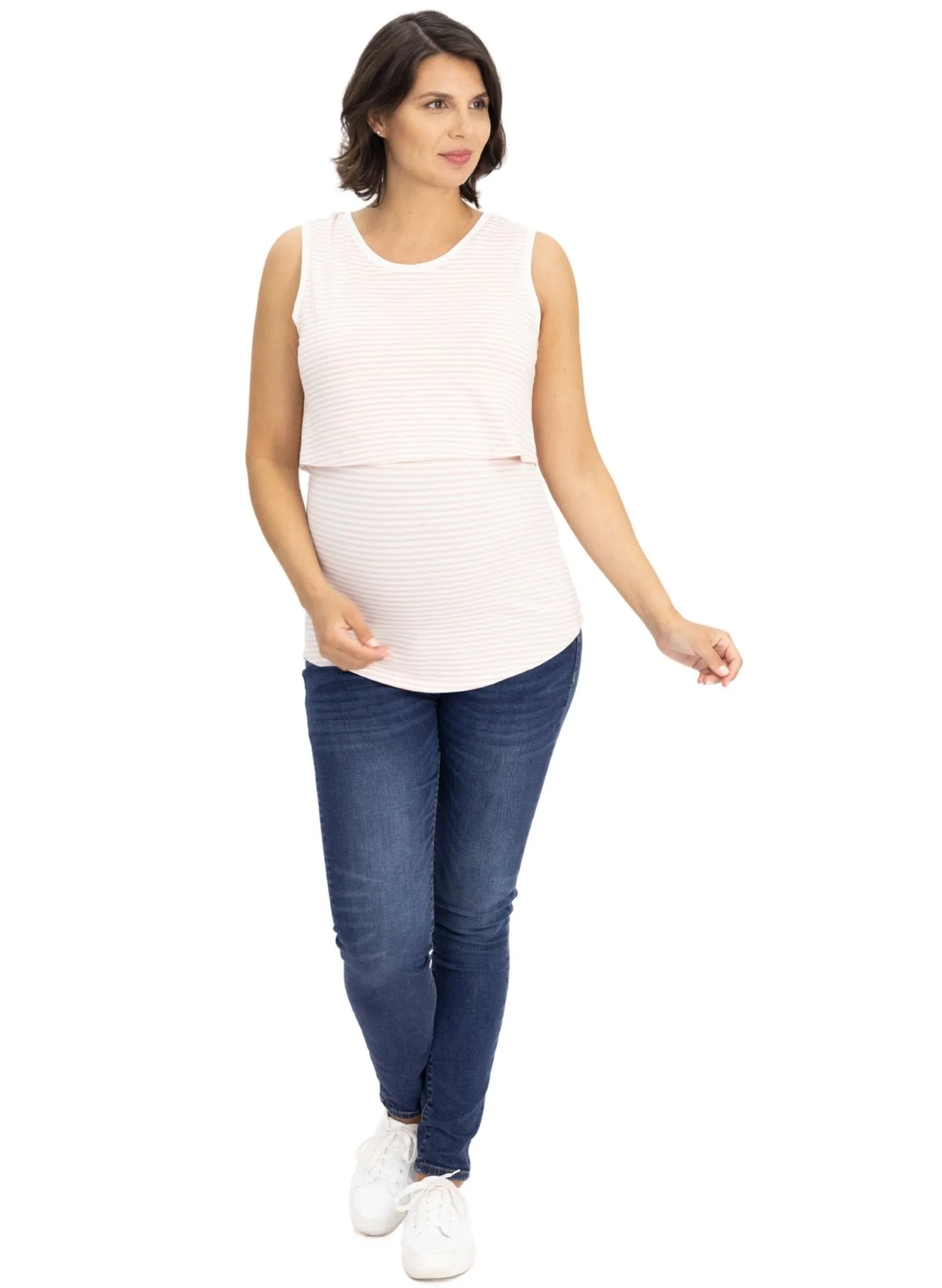 Maternity & Nursing Crossover Singlet  Top - Pink