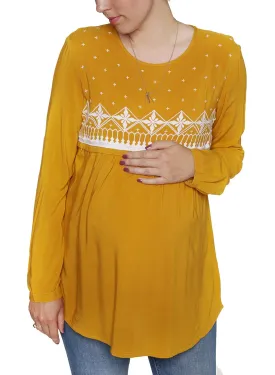 Maternity & Nursing Embroidered Blouse - Mustard