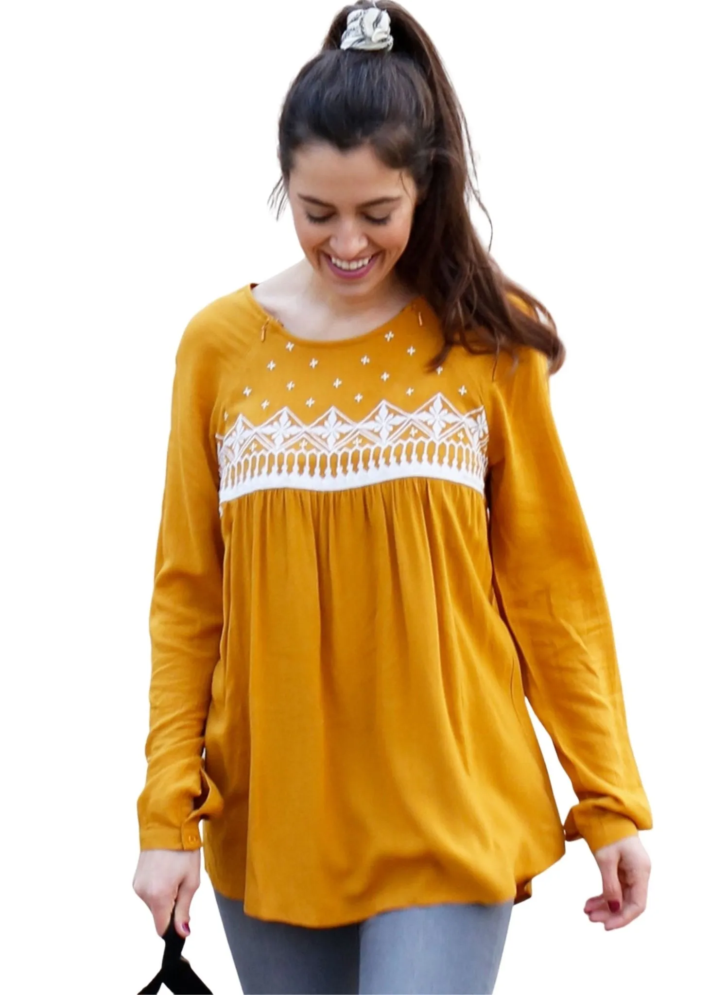 Maternity & Nursing Embroidered Blouse - Mustard