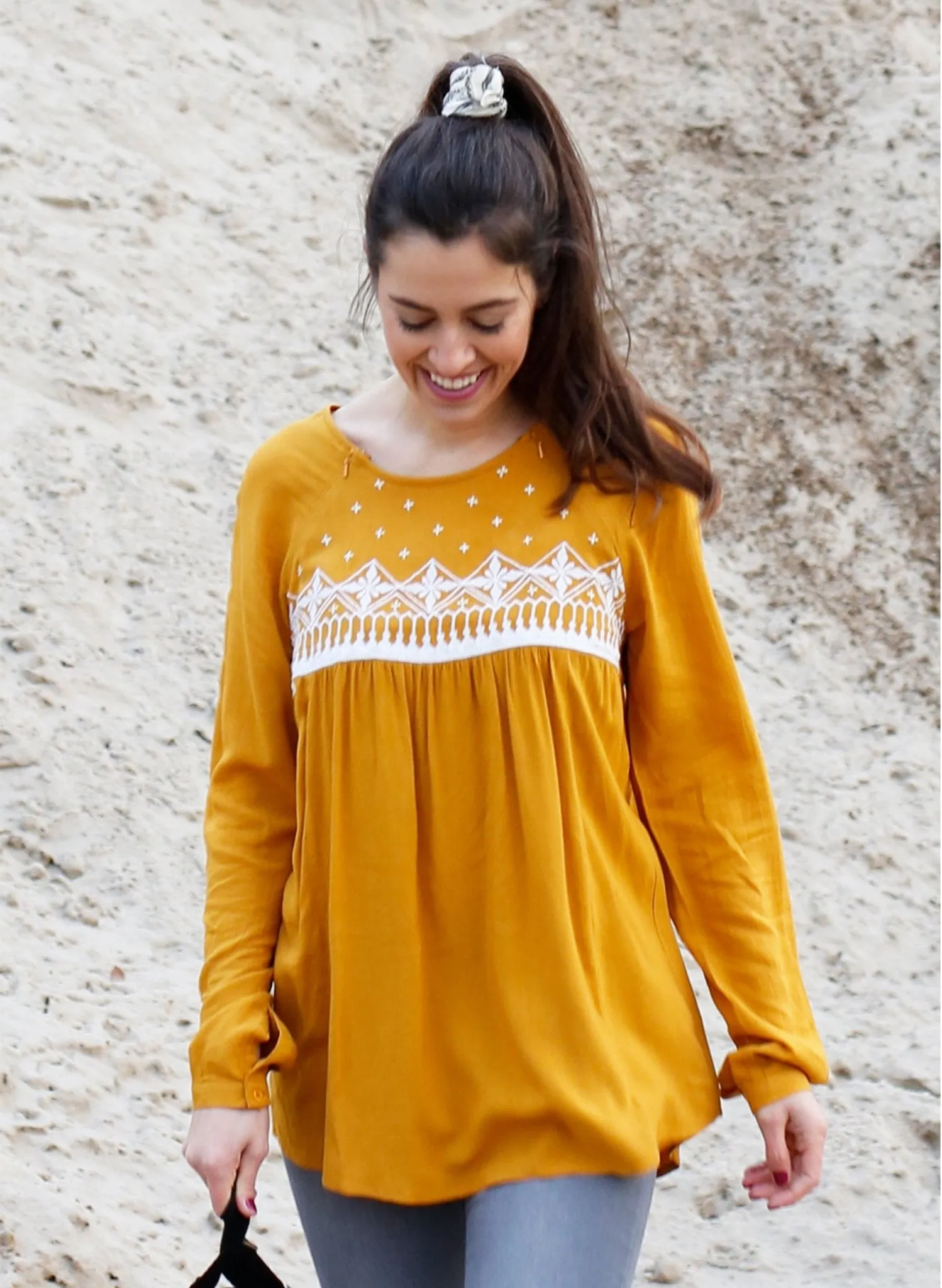 Maternity & Nursing Embroidered Blouse - Mustard