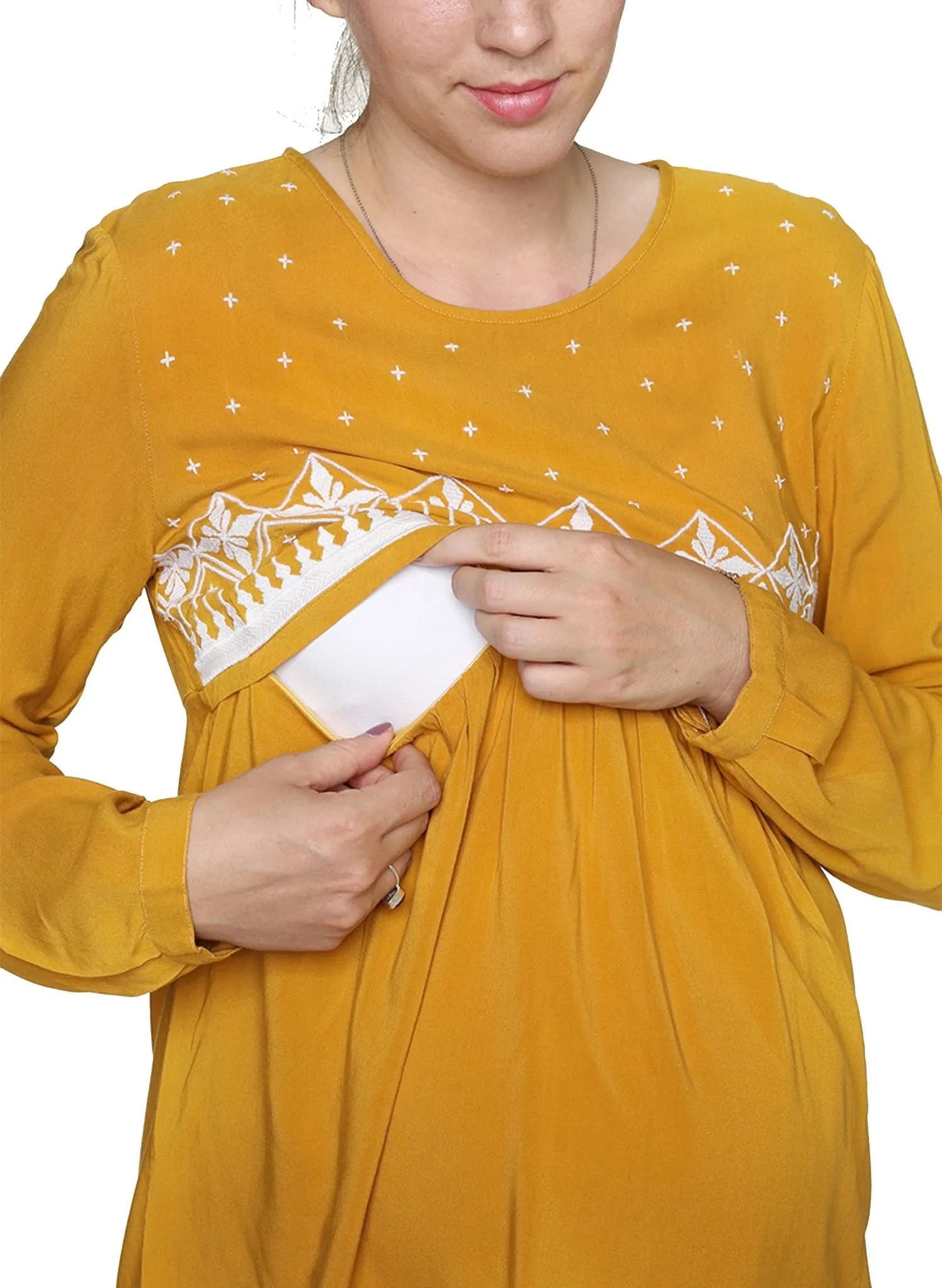 Maternity & Nursing Embroidered Blouse - Mustard
