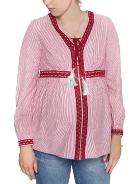 Maternity & Nursing Embroidered Blouse - Stripes