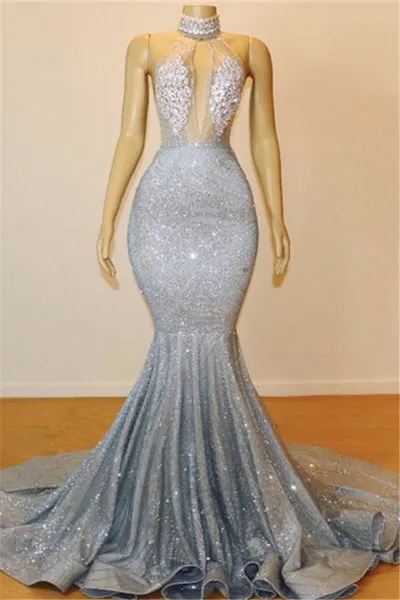 MERMAID HALTER SLEEVELESS FLOOR-LENGTH ROM DRESS SAS65