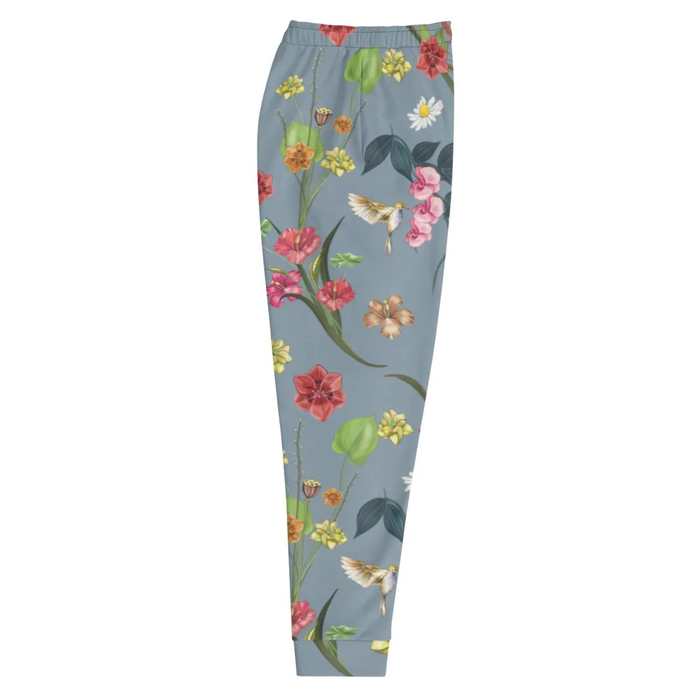 Noire Floral Joggers- Pigeon Blue