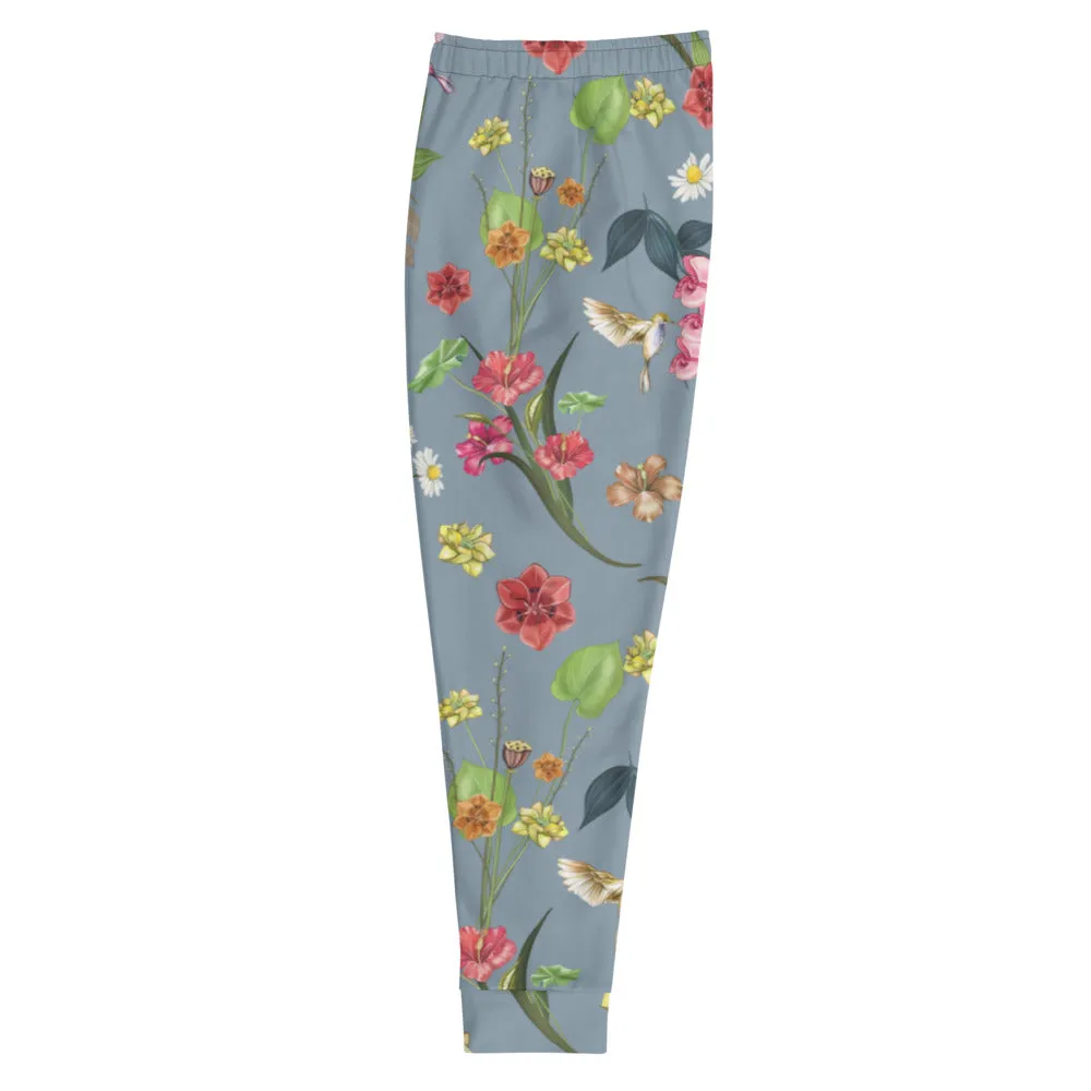 Noire Floral Joggers- Pigeon Blue