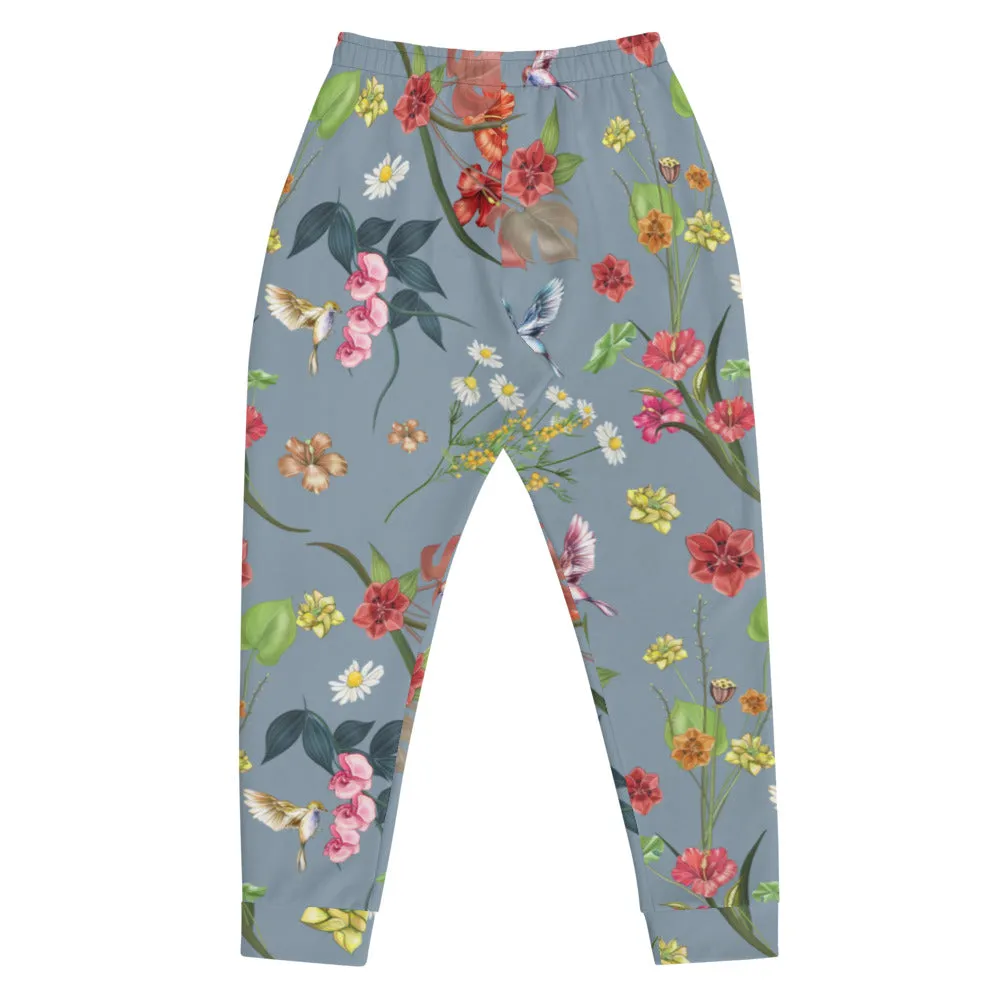Noire Floral Joggers- Pigeon Blue