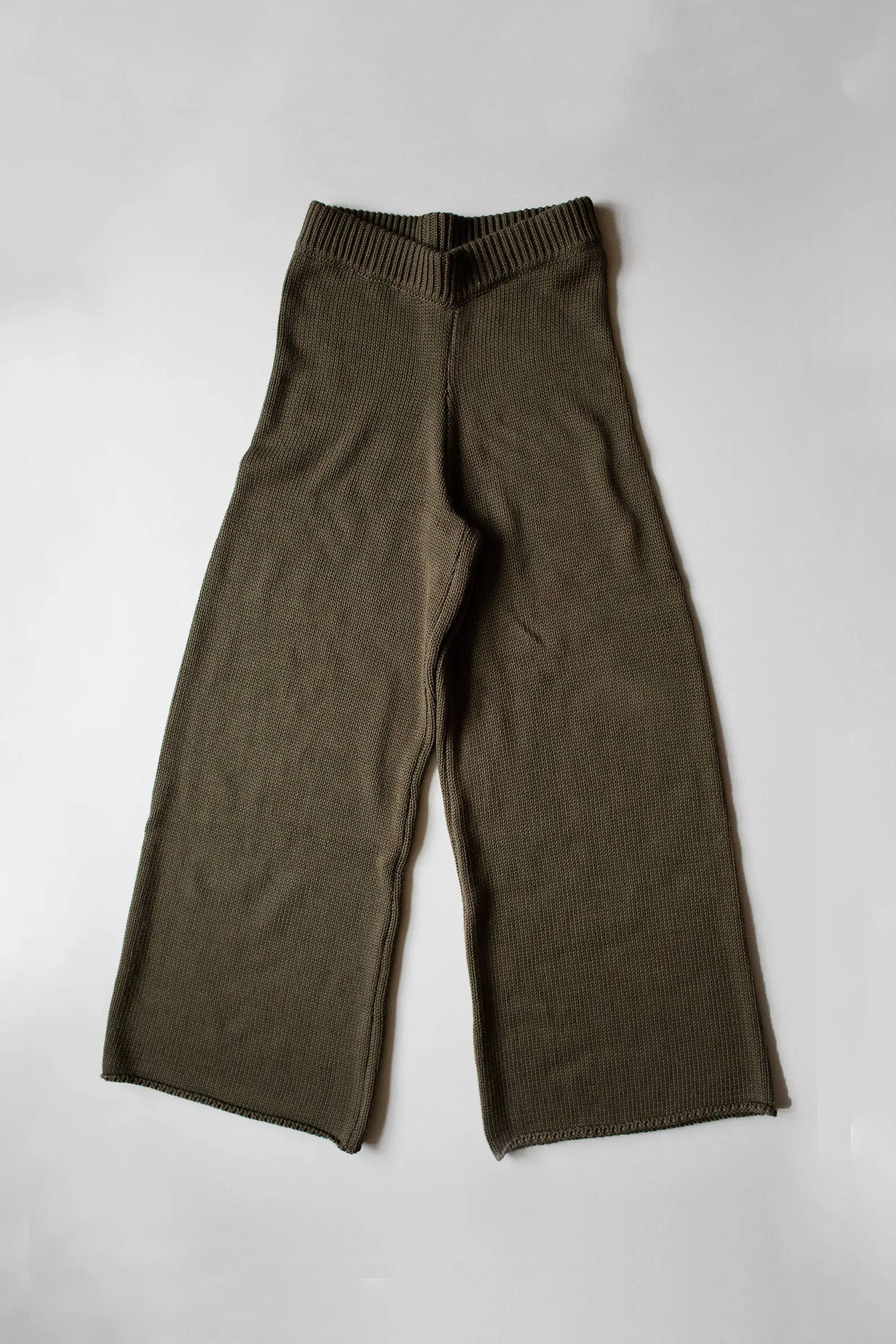 Organic Cotton Knit Wide Leg Trouser: Olive / US 4 / EU 36 / UK 8